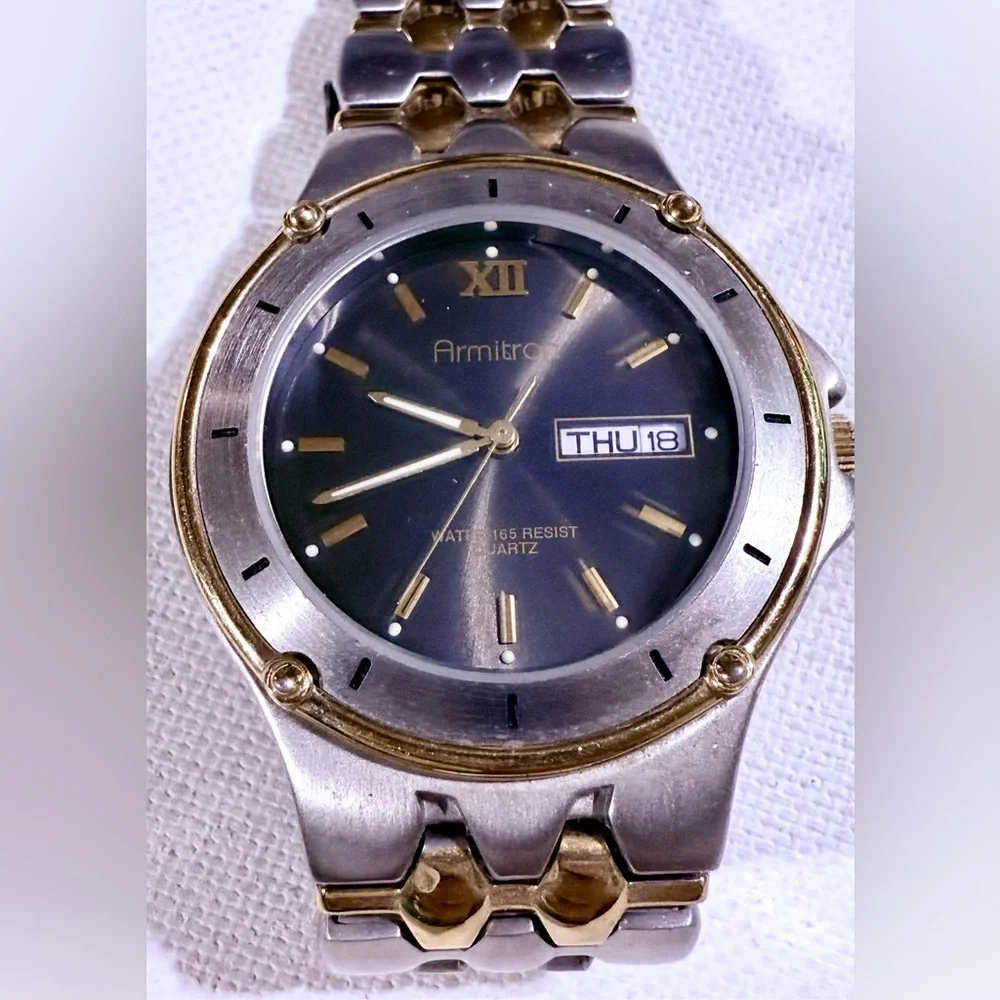 Armitron Two-Tone Silver and Gold Watch with Black Dial